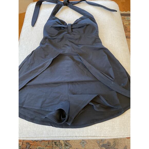 Cocoship Pin Up Retro One Pc SwimSuit Dress US Size L Black Floral Rockabilly - Picture 4 of 7